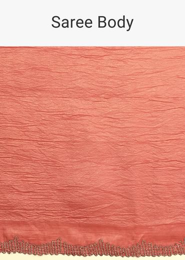 Rust Pink Crushed Tissue Saree With Diamond Work Border