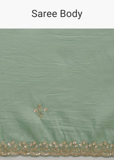 Sage Blue Crush Tissue Stone And Sequin Embroidered Saree With Scallop Border