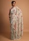 Sage green georgette saree with floral digital print Online - Kalki Fashion