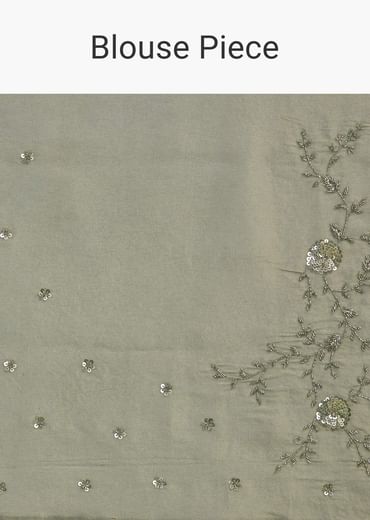 Sage Green Tissue Floral Embroidered Saree With Cutdana And Sequin Work