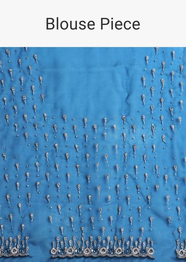 Sapphire Blue Organza Saree With Sequins And Cutdana Embellished Border