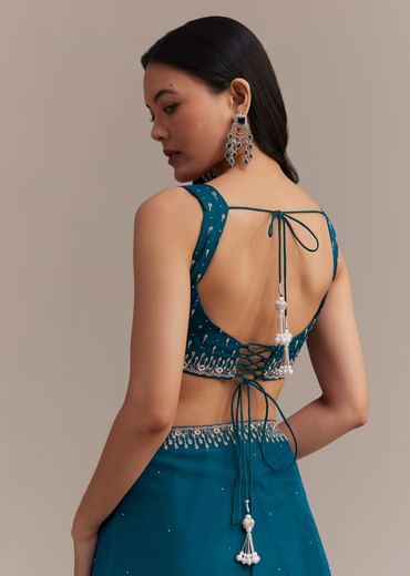 Sapphire Blue Organza Saree With Sequins And Cutdana Embellished Border