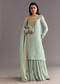 Satin Asymmetrical Kurta Set With Moti And Sequins Dupatta