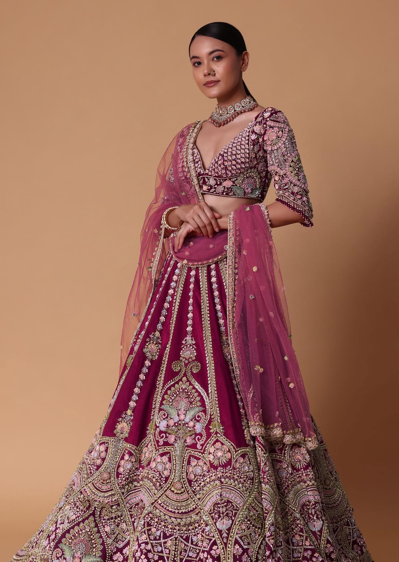Scarlet Red Raw Silk 16 Kali Zardosi Lehenga With Koti Style Blouse Set