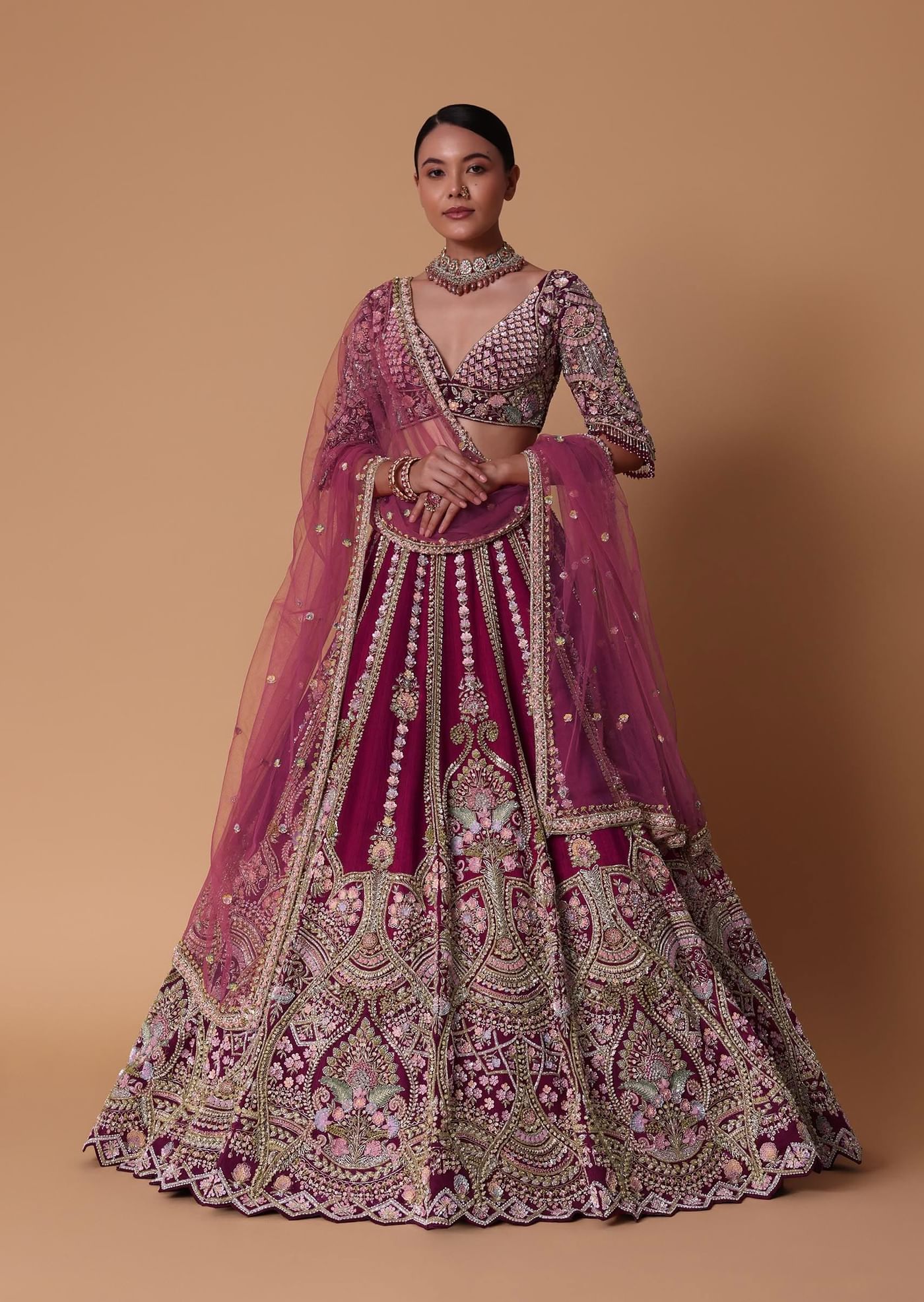 Scarlet Red Raw Silk 16 Kali Zardosi Lehenga With Koti Style Blouse Set