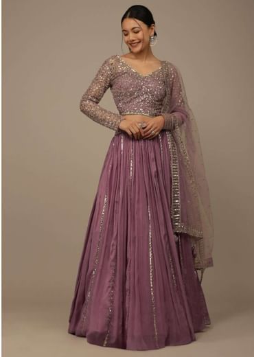 Onion Pink Festive Sequins And Zari Embroidered Lehenga Set In Chinon