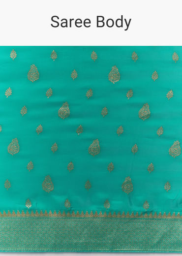 Sea Blue Dola Silk Saree with Woven Border and Unstitched Blouse
