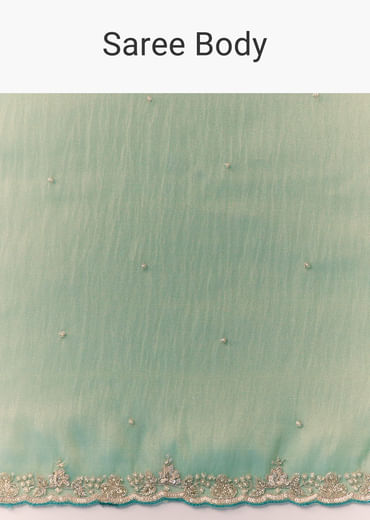 Sea Green Embroidered Tissue Saree with Unstitched Blouse