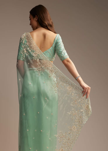 Sea Green Tissue Saree with Cutdana Embroidery