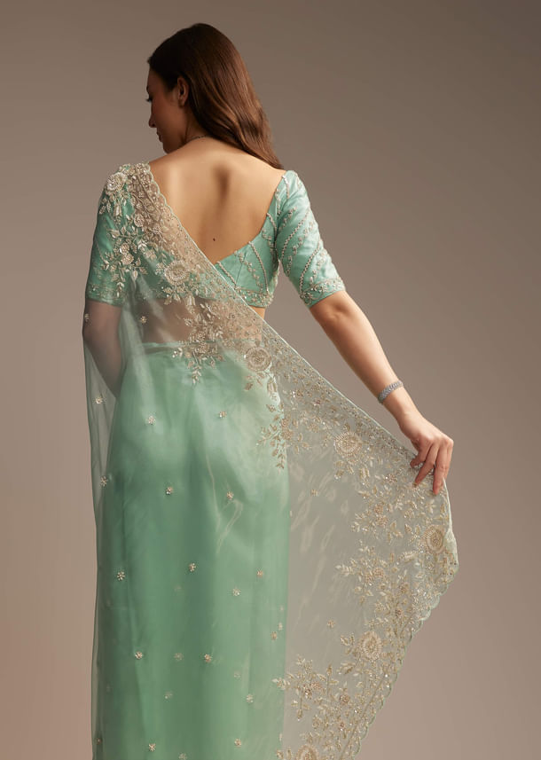 Sea Green Tissue Saree with Cutdana Embroidery