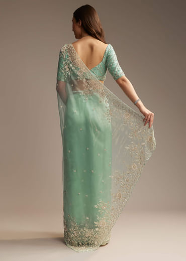 Sea Green Tissue Saree with Cutdana Embroidery