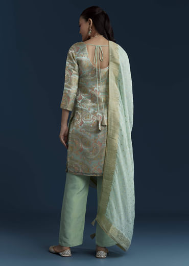 Sea Green Tissue Silk Jacquard Weave Kurta Set