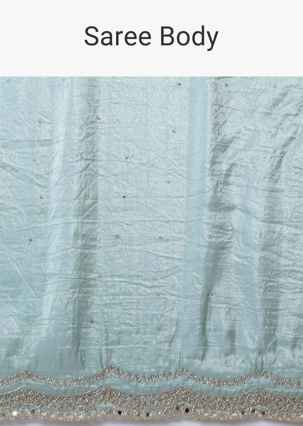Sea Blue Tissue Saree With Mirror Work And Unstitched Blouse Piece