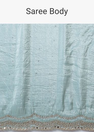 Sea Blue Tissue Saree With Mirror Work And Unstitched Blouse Piece