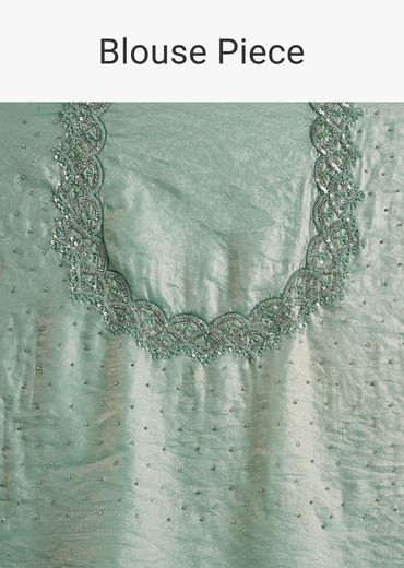 Sea Green Glass Tissue Saree With Cutdana And Stone Embroidery
