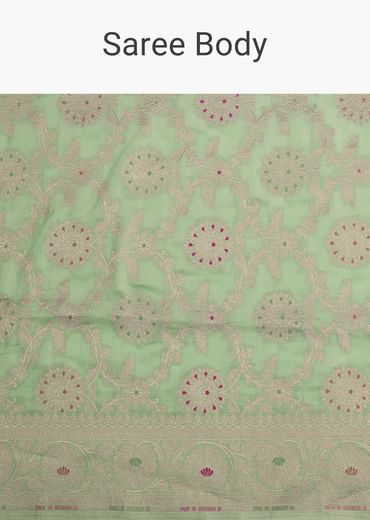 Sea Green Handloom Banarasi Saree In Uppada Silk With Unstitched Blouse