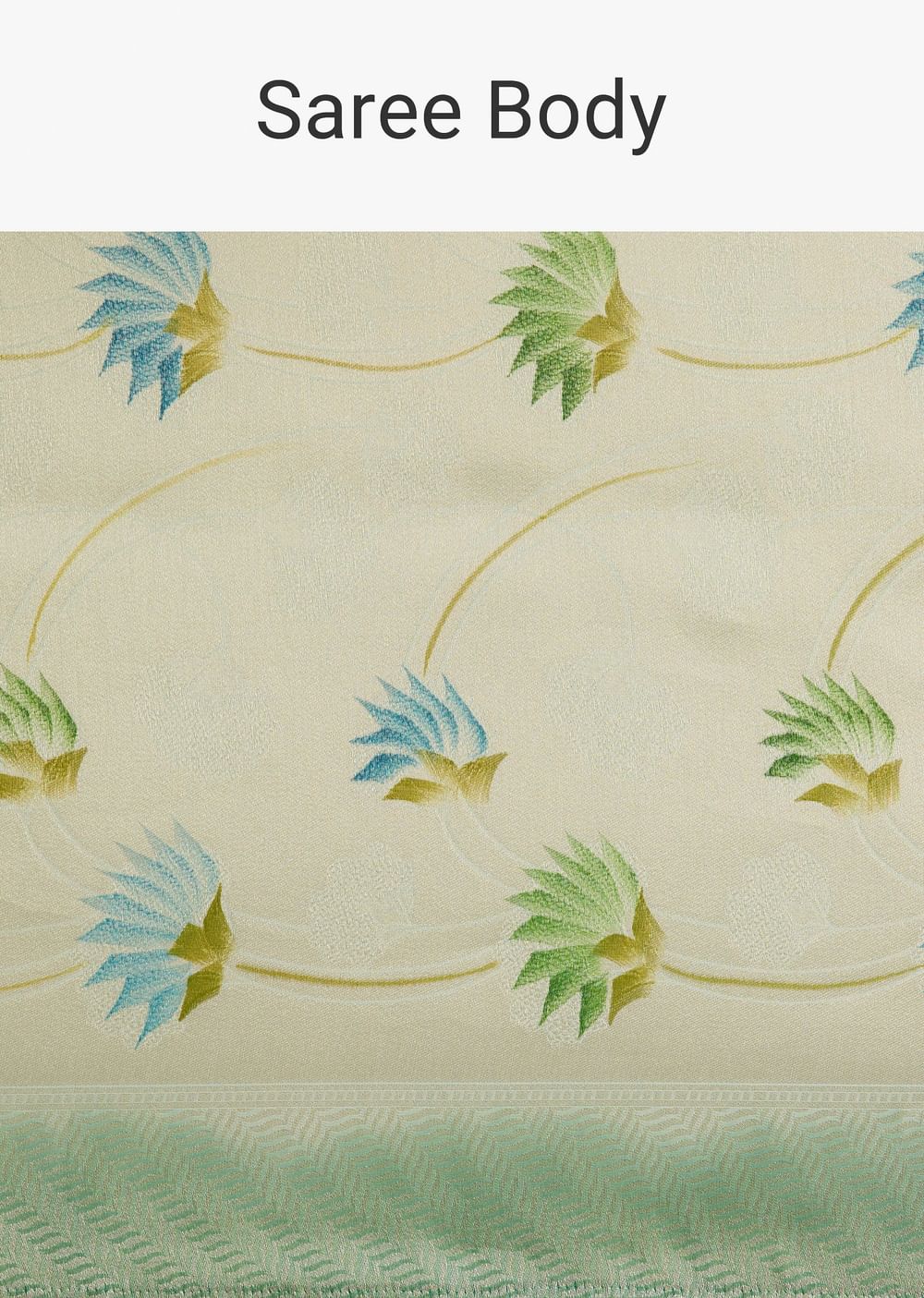 Sea Green Tissue Silk Floral Motif Saree With Contrast Pallu And Border