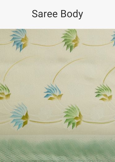 Sea Green Tissue Silk Floral Motif Saree With Contrast Pallu And Border