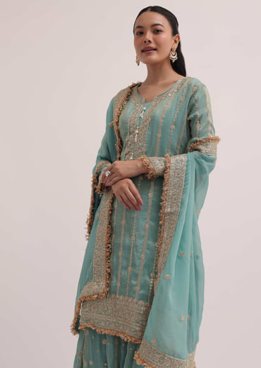 Sea Green Tissue Silk Palazzo Set