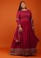 Rose Red Anarkali Suit In Georgette With Zari And Multi-Colored Resham Embroidery