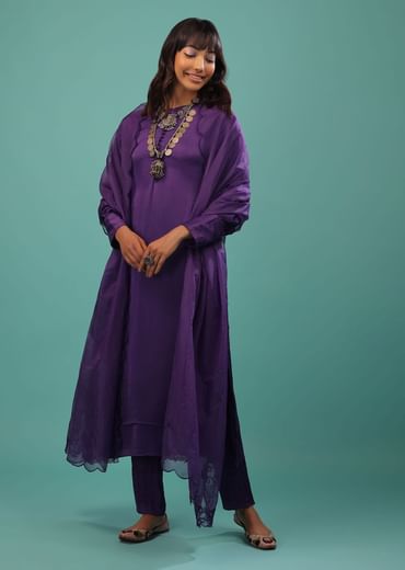 Mauve Purple Purple A Line Suit Made With Bemberg Satin