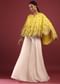 Lemon Yellow High Low Cape And White Palazzo Suit With Sequins And Zardosi Flowers