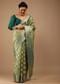 Citrus Green Saree In Banarsi Chanderi And Pure Handloom Cotton