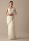 White Sheer Organza Saree With Scallop Cutwork And Unstitched Blouse Piece