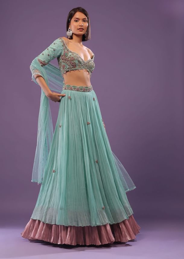 Sky Blue Embroidered Lehenga In Georgette
