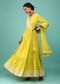 Lime Yellow Anarkali Kurta In Lucknowi Geometric Embroidery With Angrakha Pattern & Bottom Frill