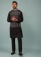 Black Bandi Jacket Set In Silk With Resham And Zari Aari Embroidery