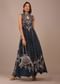 Navy Blue Printed Anarkali Kurti With Stonework In Crepe