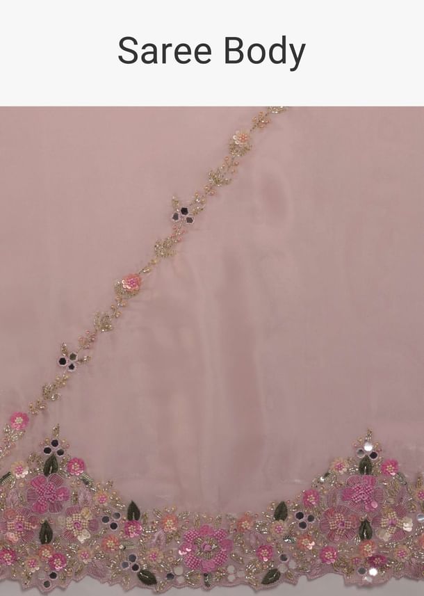 Candy Pink Glass Silk Saree With 3D Floral Embroidery