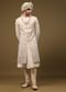 Beige White Thread Embroidered Silk Sherwani Set With Zari And Beads