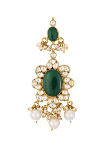 Green Kundan Danglers With Emerald Onyx And Pearls