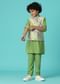 Kalki Moss Green Printed Kurta Jacket Set In Silk For Boys