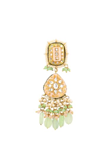 Gold-Finish Kundan Earrings With Colourful Meenakari Work In Mix Metal