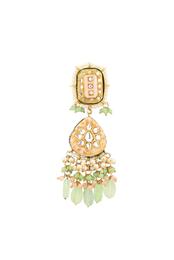 Gold-Finish Kundan Earrings With Colourful Meenakari Work In Mix Metal