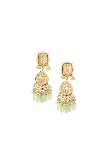 Gold-Finish Kundan Earrings With Colourful Meenakari Work In Mix Metal