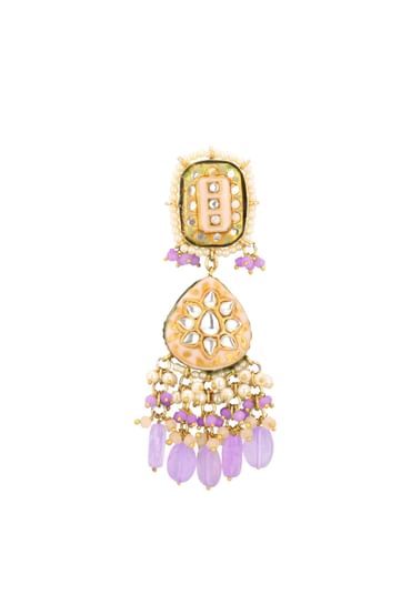 Gold-Finish Kundan Earrings With Colourful Meenakari Work In Mix Metal