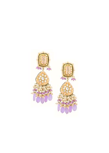 Gold-Finish Kundan Earrings With Colourful Meenakari Work In Mix Metal