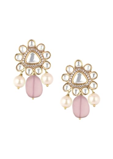 Two Tone Moissanite Necklace And Earring Set With Pearl Drops