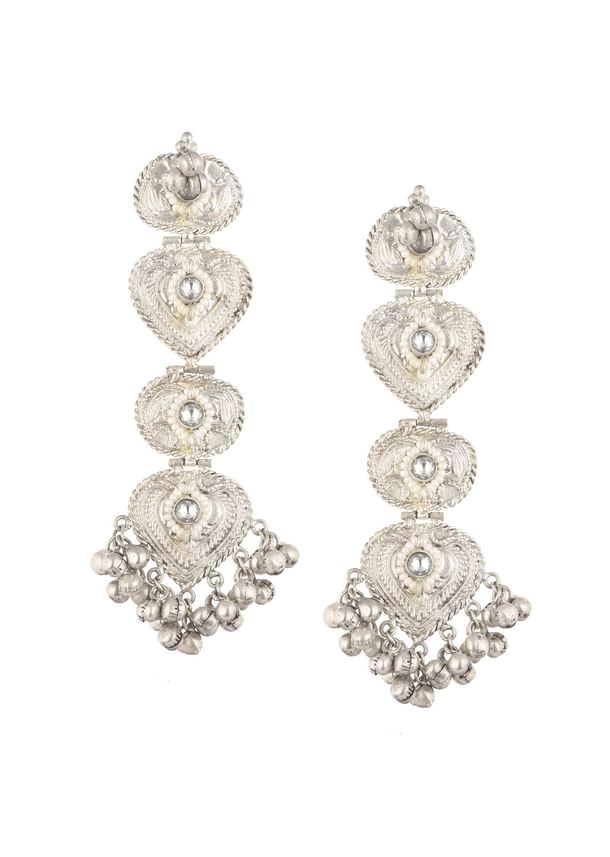 Silver Finish Oxidised Danglers In Fusion Style Silver Finish Oxidised Danglers In Fusion Style