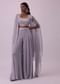 Lilac Purple Georgette Palazzo And Silk Crop Top Set With Embroidery