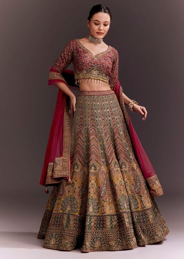 Brick Red Embroidered Lehenga Set