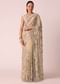 Gold Net Saree With Stone Studded And Florar work And Unstitched Blouse Piece