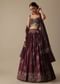 Wine Lehenga Set In Silk With Mirror Work