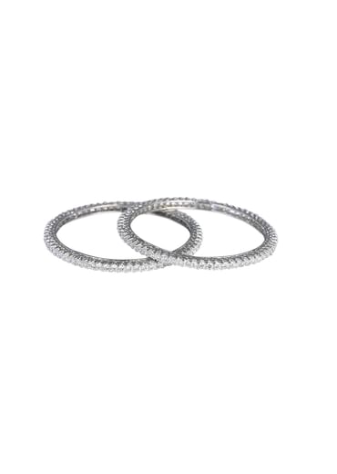92.5 Sterling Silver Bangles With White Zirconia Set of 2