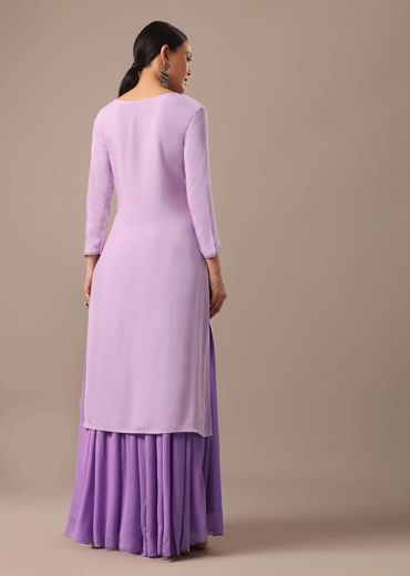 Purple Slim Fit Lucknowi Kurta With Sequin Work