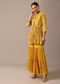 Yellow Indo Fusion Peplum And Sharara Set With Floral Prints